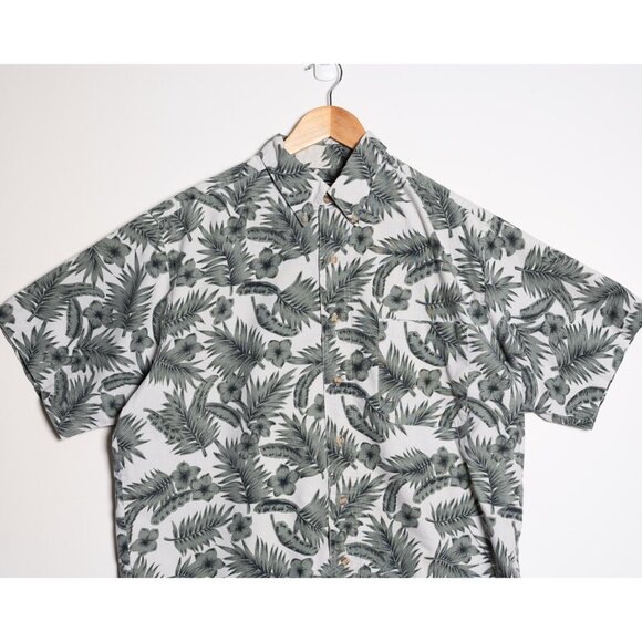 David Taylor Mens Floral Hawaiian Button Up Shirt Green White - Picture 2 of 5